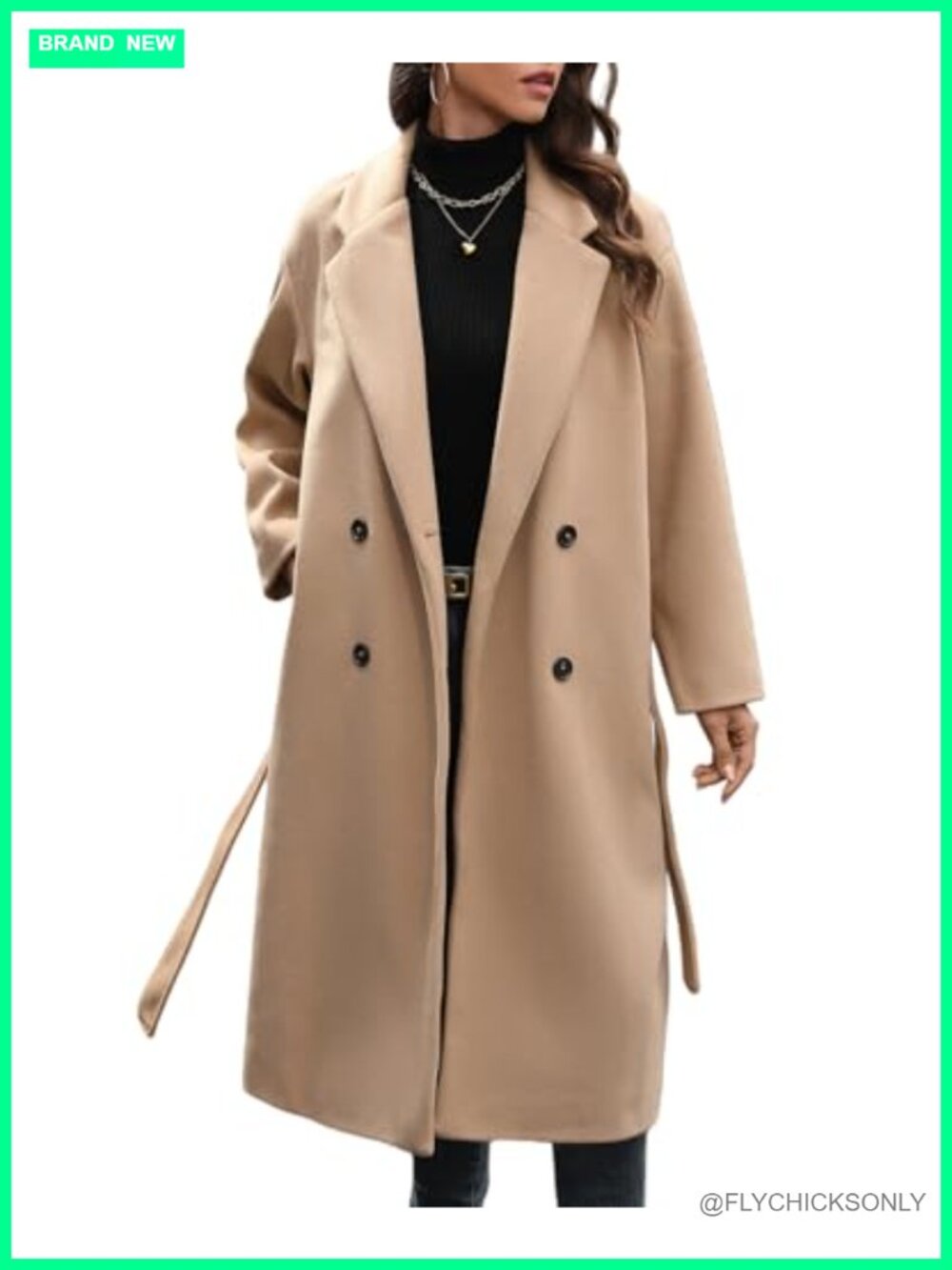 HOTIAN Women's Winter Wool Blend Double Breasted Notch Lapel Long Trench Peacoat